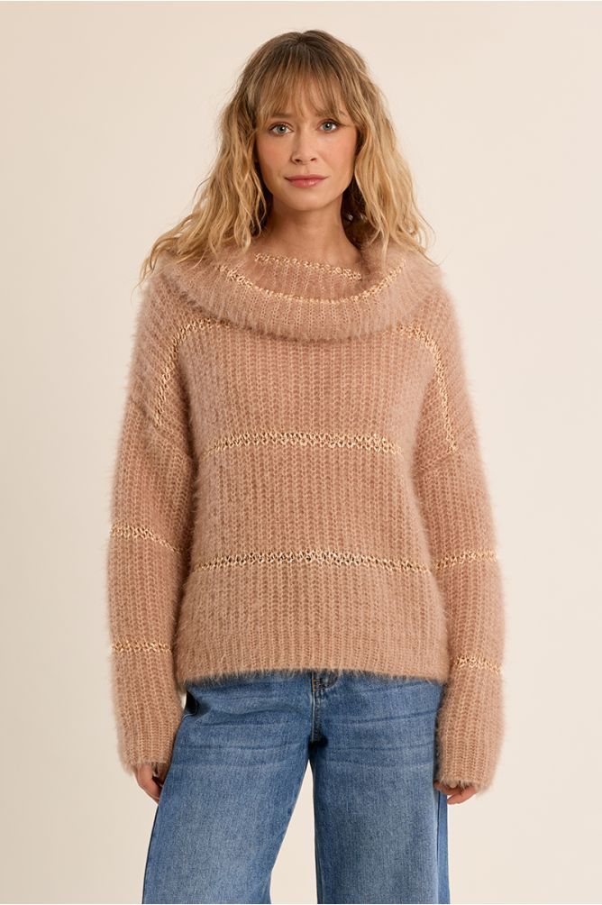 Pull rayé en maille, insert sequins