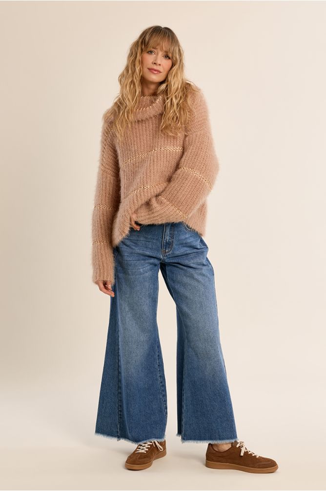 Pull rayé en maille, insert sequins