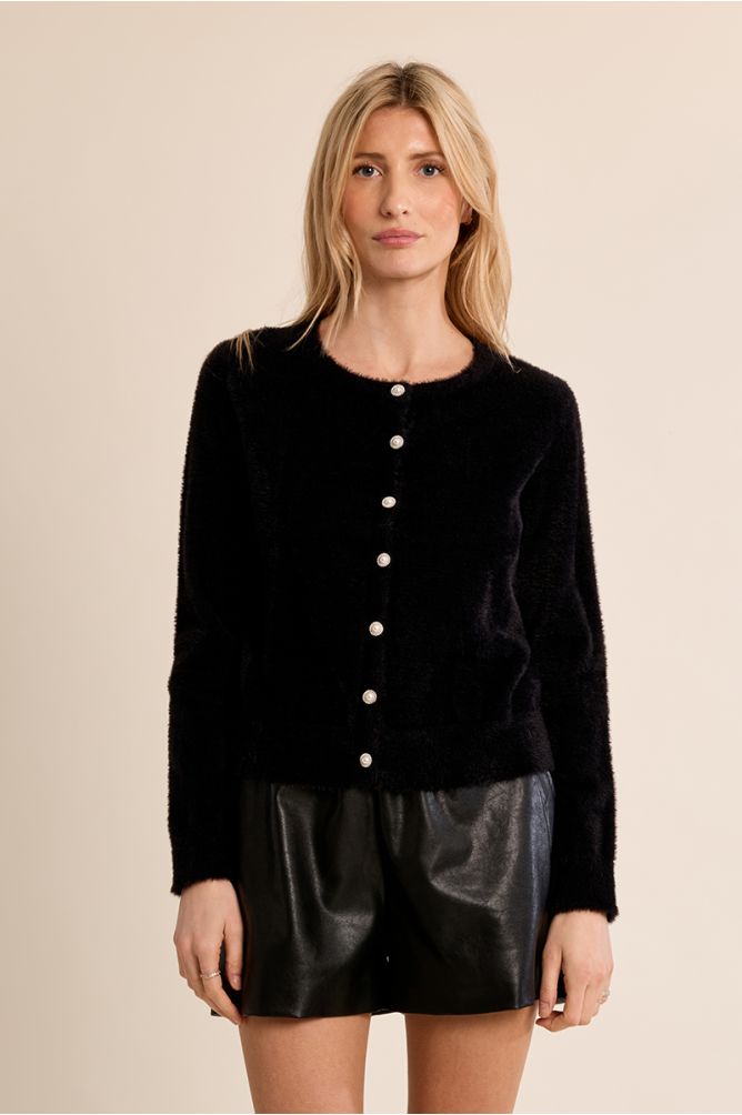 Cardigan duveteux, col rond
