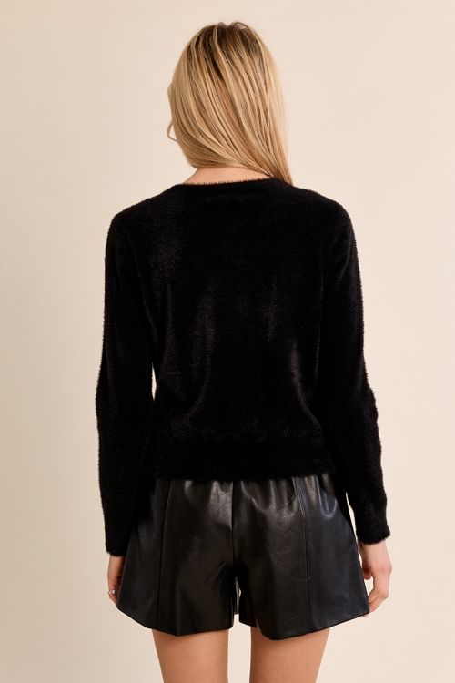 Cardigan duveteux, col rond