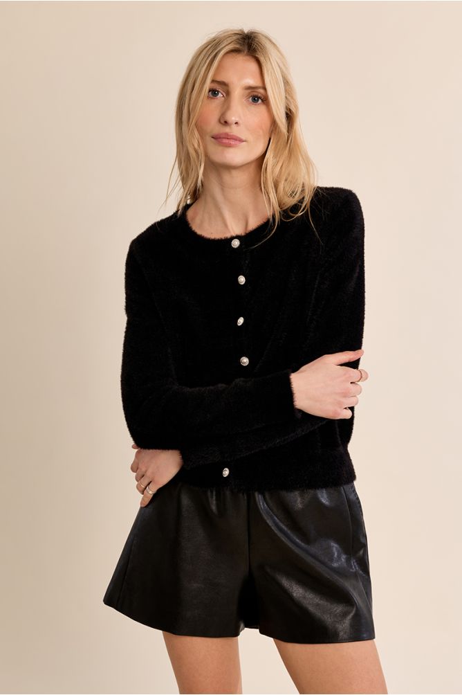 Cardigan duveteux, col rond