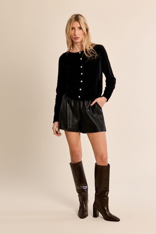 Cardigan duveteux, col rond