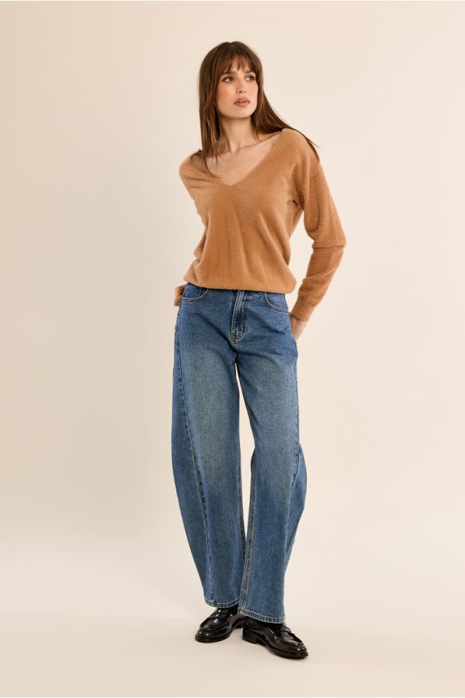 Pull duveteux, col V