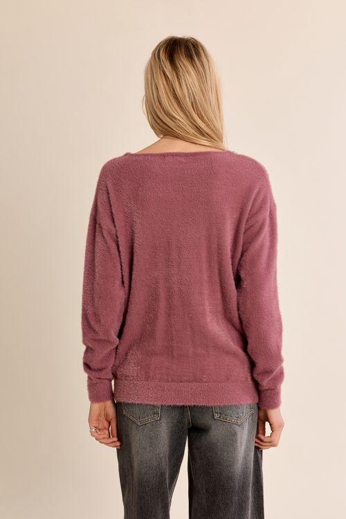 Fluffy sweater, V-neck