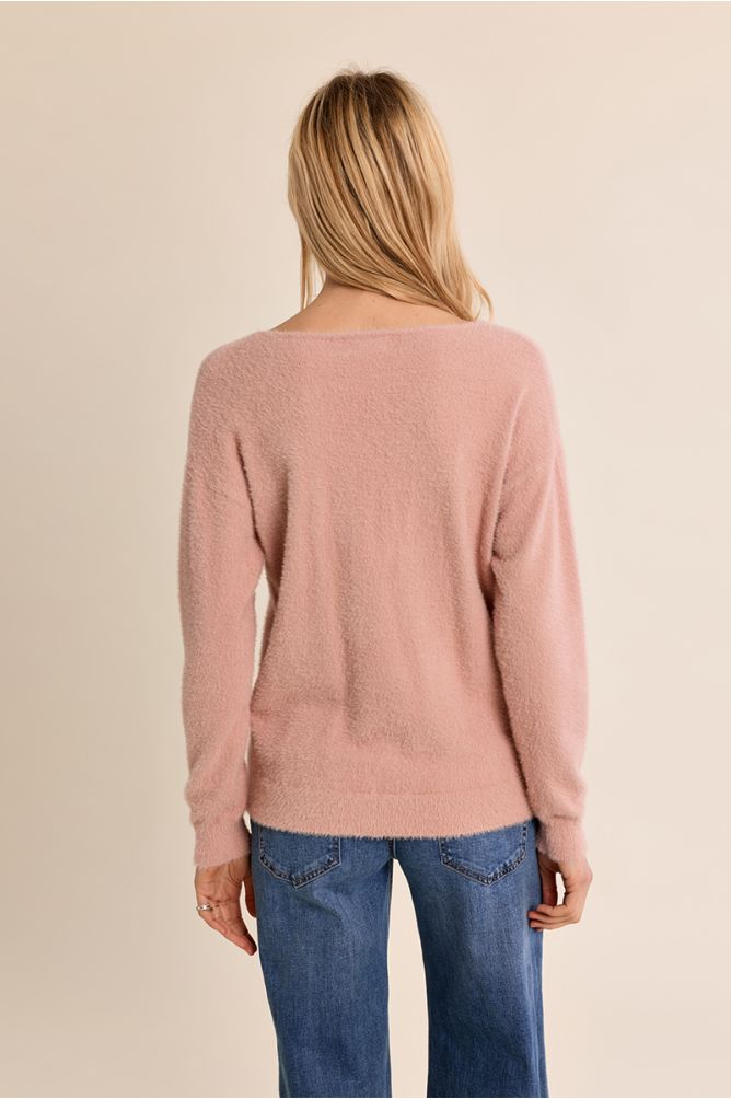 Fluffy sweater, V-neck