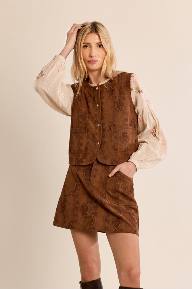Chaleco de antelina con estampado