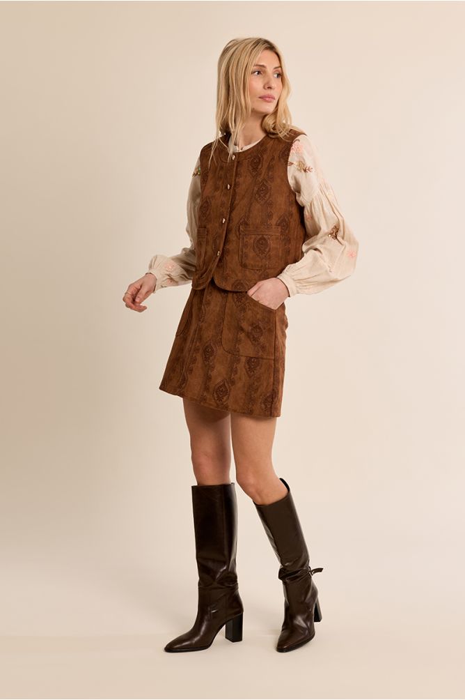 Suede blazer, bohemian print