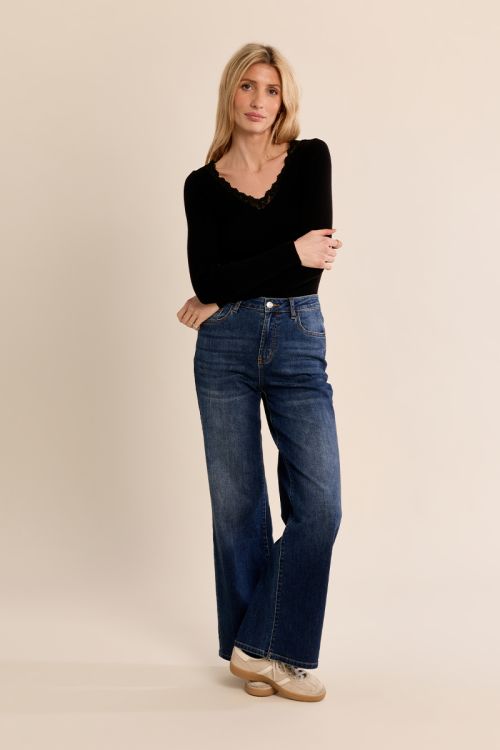 Long-sleeved top, lace V-neck