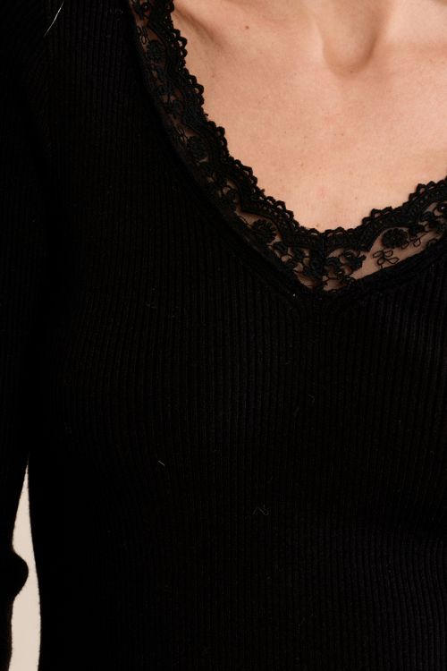 Long-sleeved top, lace V-neck