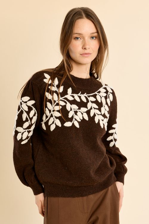 Sweater with high neck, floral embroidery