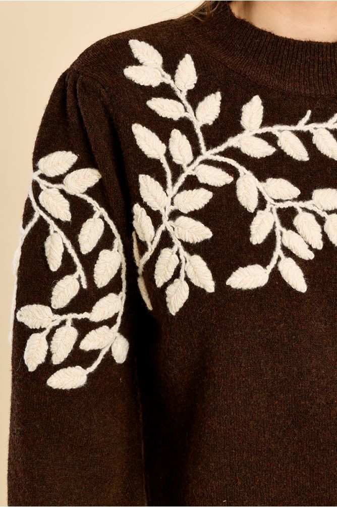Sweater with high neck, floral embroidery
