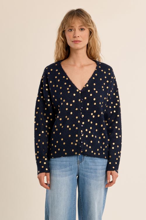 Cardigan col V, motif pois