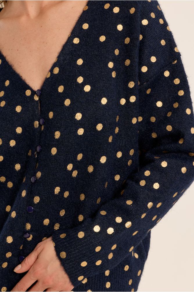 Cardigan col V, motif pois