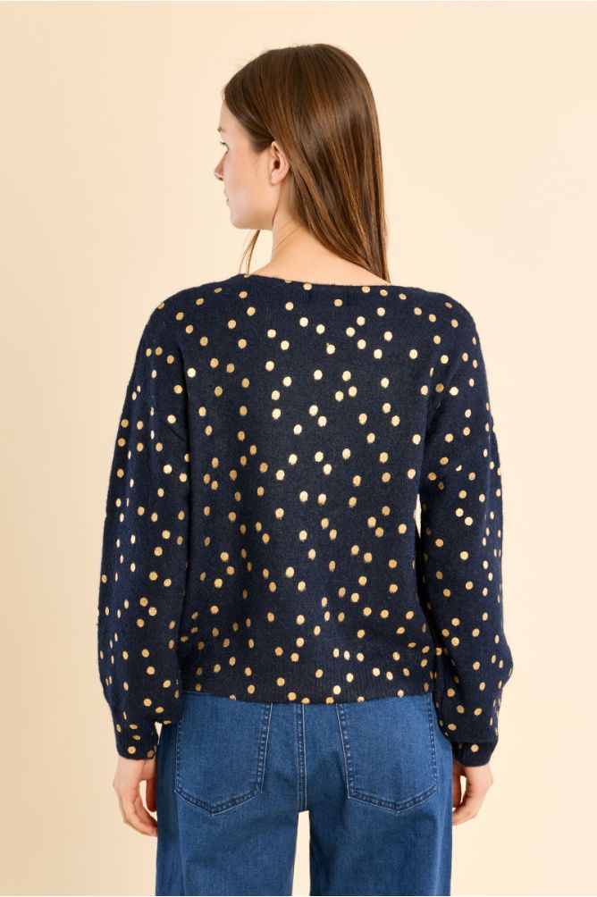 Pull col bateau, motif pois