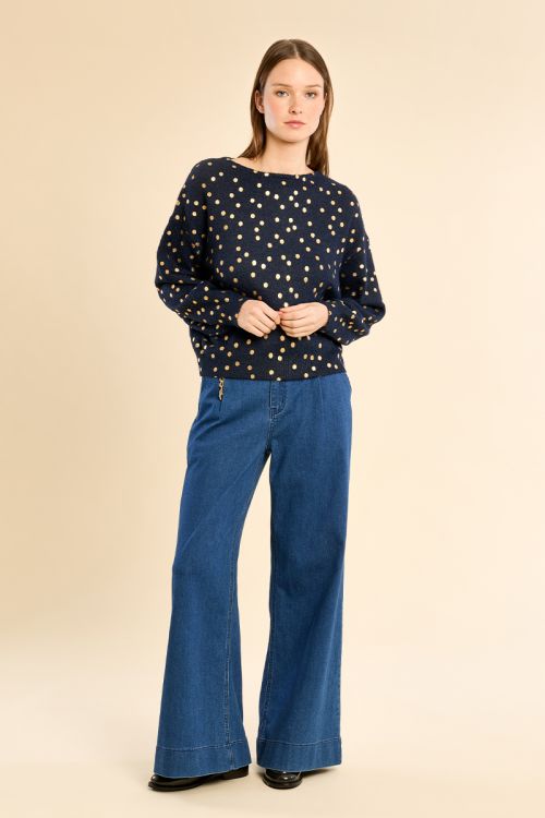 Pull col bateau, motif pois