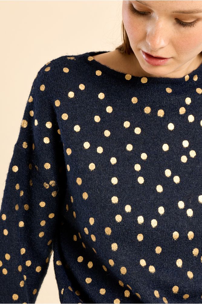 Pull col bateau, motif pois