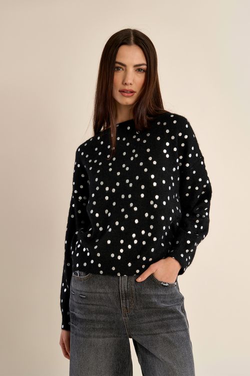 Pull col bateau, motif pois
