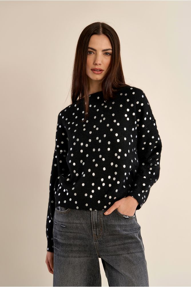 Pull col bateau, motif pois