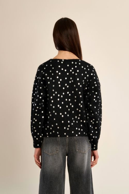 Boat neck sweater, polka dot pattern