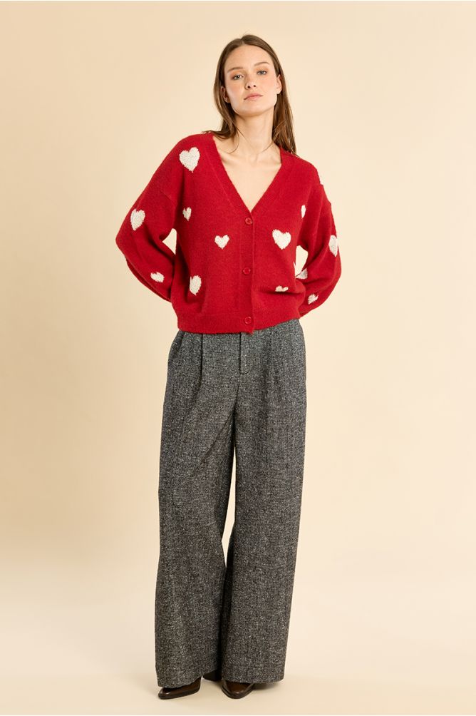 Cardigan manches ballon, motif cœur