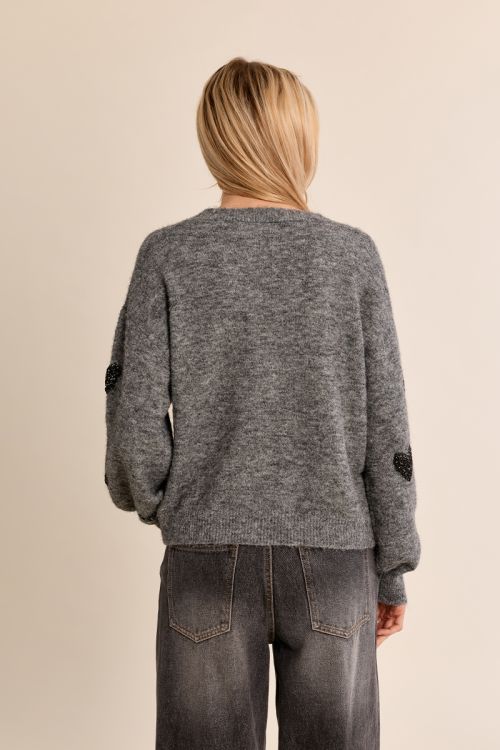 Balloon sleeve cardigan, heart pattern