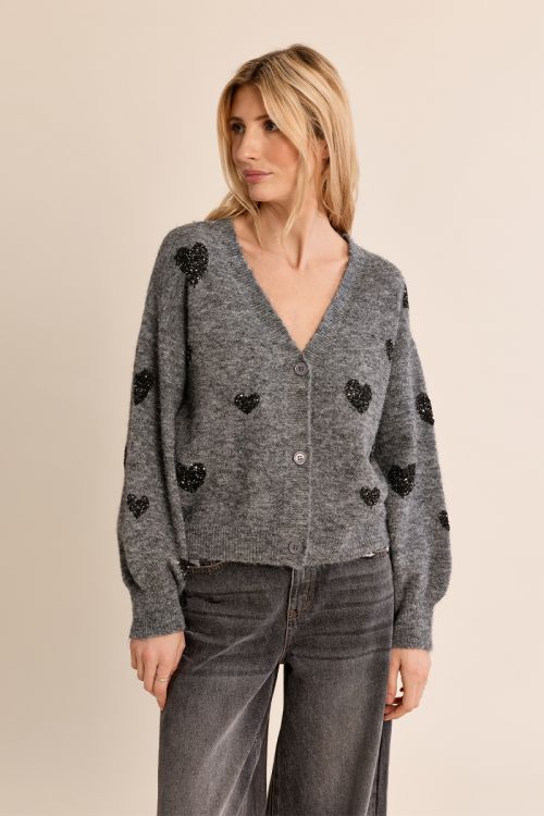 Cardigan manches ballon, motif cœur
