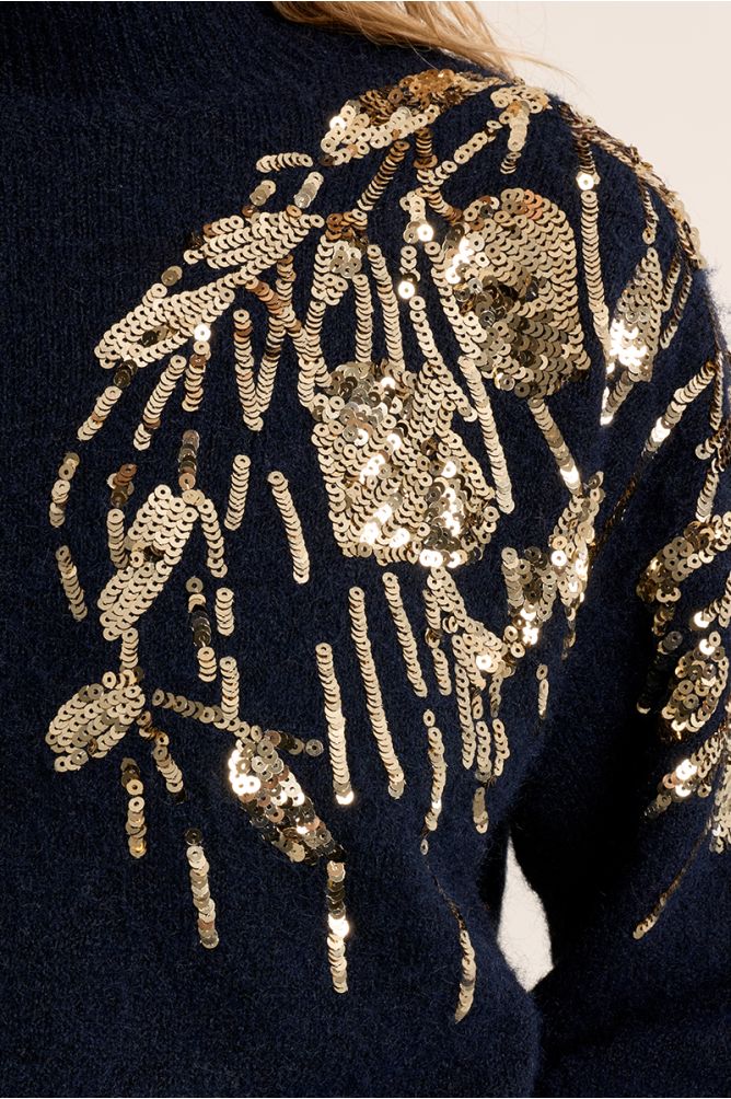 Sweater with high neck, embellished with pearls