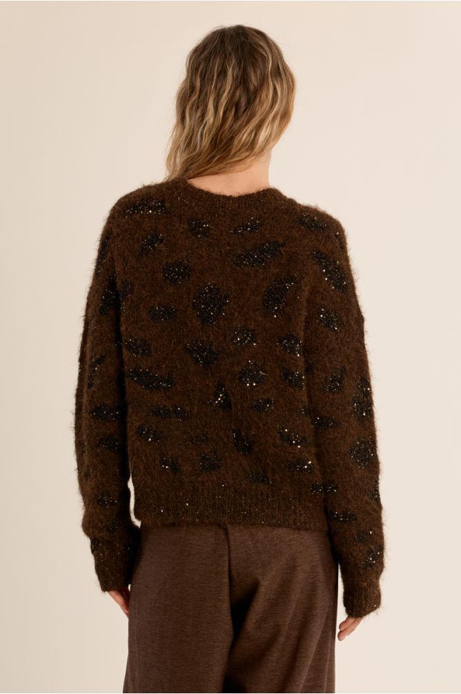 Iridescent knit leopard sweater