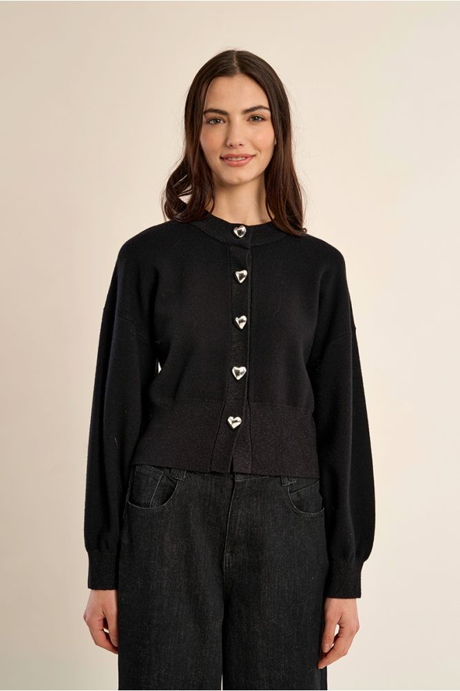 Cardigan, boutons en forme de cœur