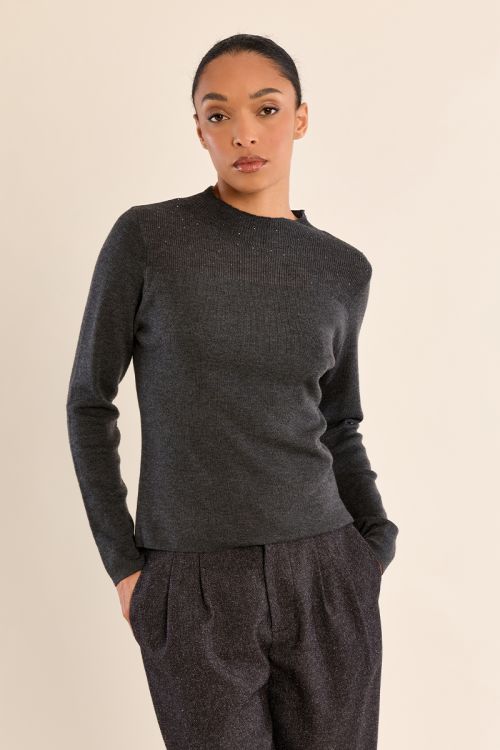 Top manches longues, col en semi-transparence