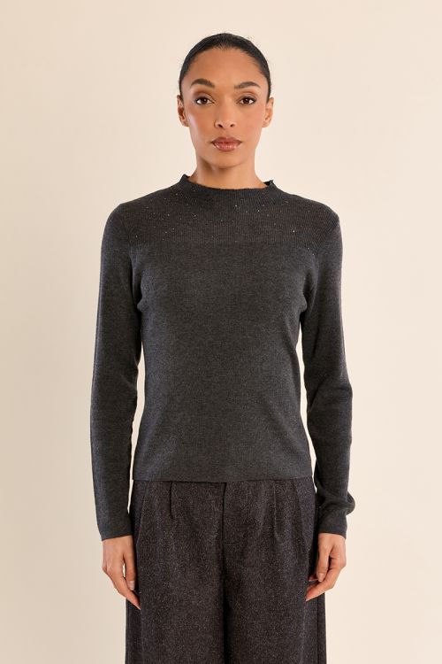 Top manches longues, col en semi-transparence