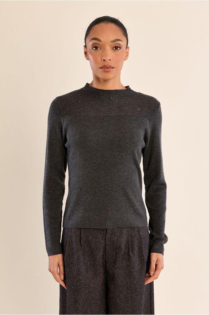 Top manches longues, col en semi-transparence