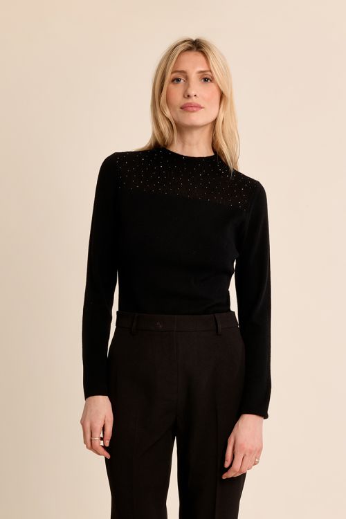 Top manches longues, col en semi-transparence