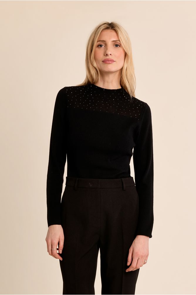 Top manches longues, col en semi-transparence