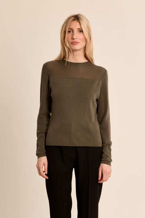 Top manches longues, col en semi-transparence