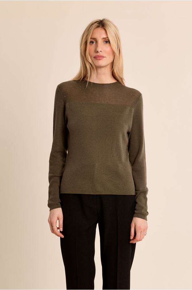 Top manches longues, col en semi-transparence