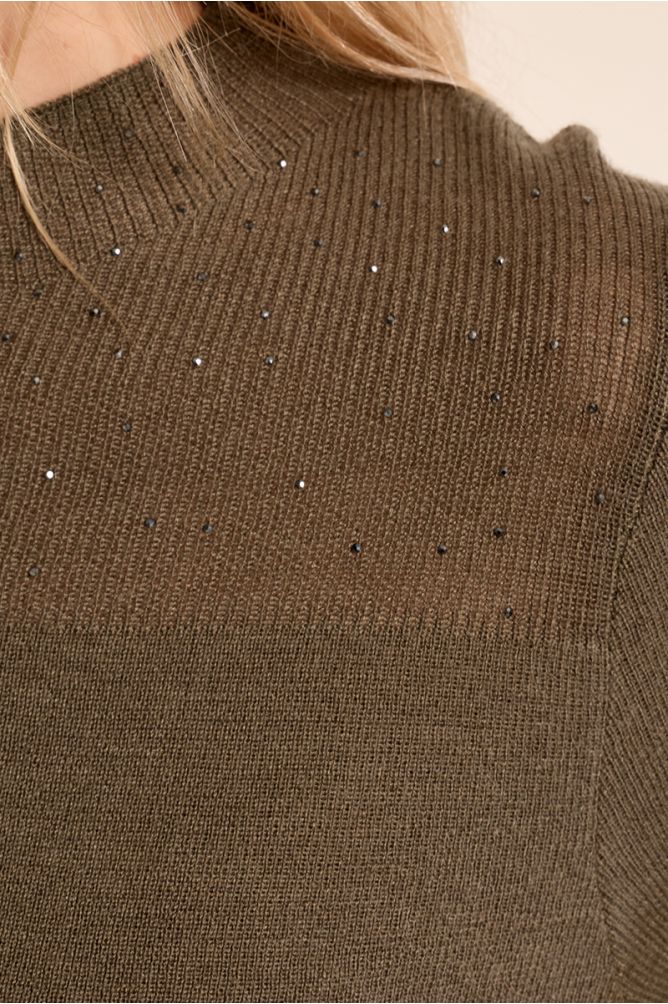 Long-sleeved top, semi-transparent collar