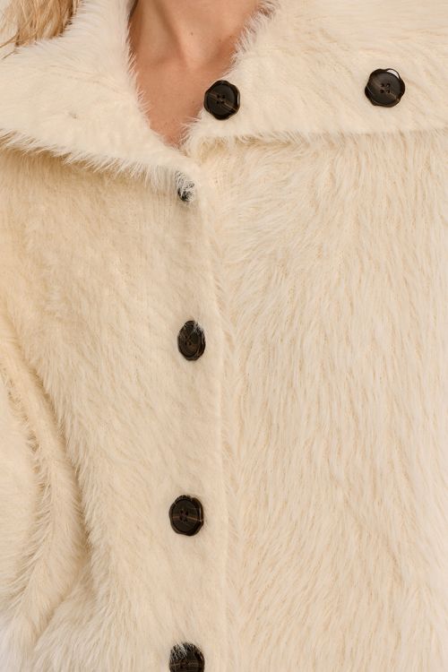 Fluffy knit cardigan, stand-up collar
