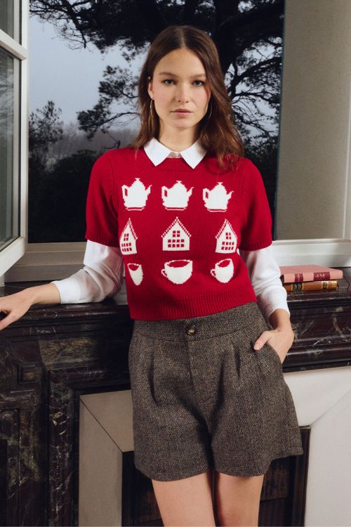 Pull en maille manches courtes