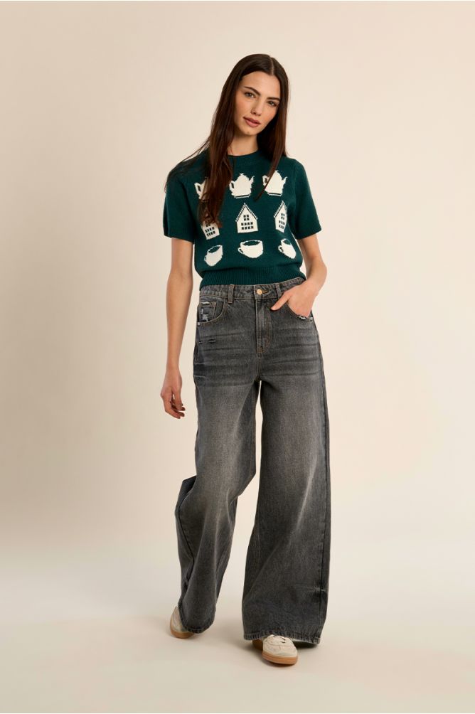 Pull en maille manches courtes
