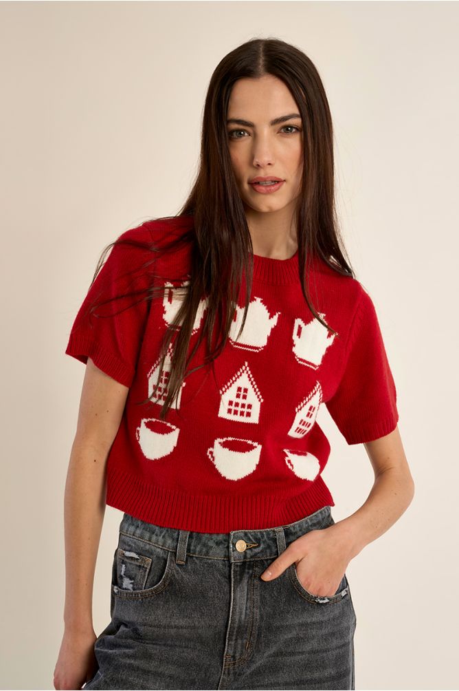 Pull en maille manches courtes