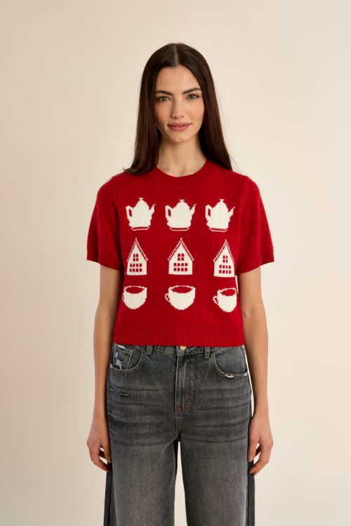 Pull en maille manches courtes