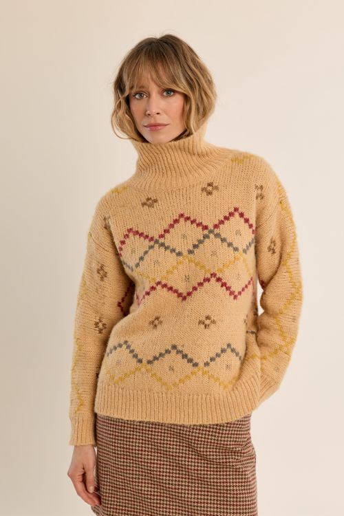 Turtleneck knit sweater, patterned