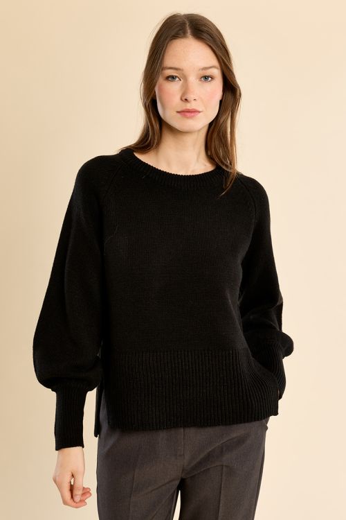 Crop-knit sweater, balloon sleeves