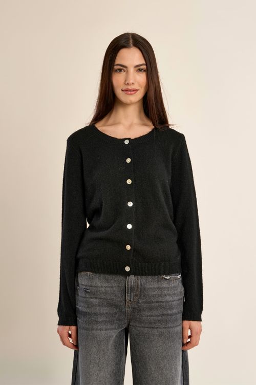 Knitted cardigan with round neck