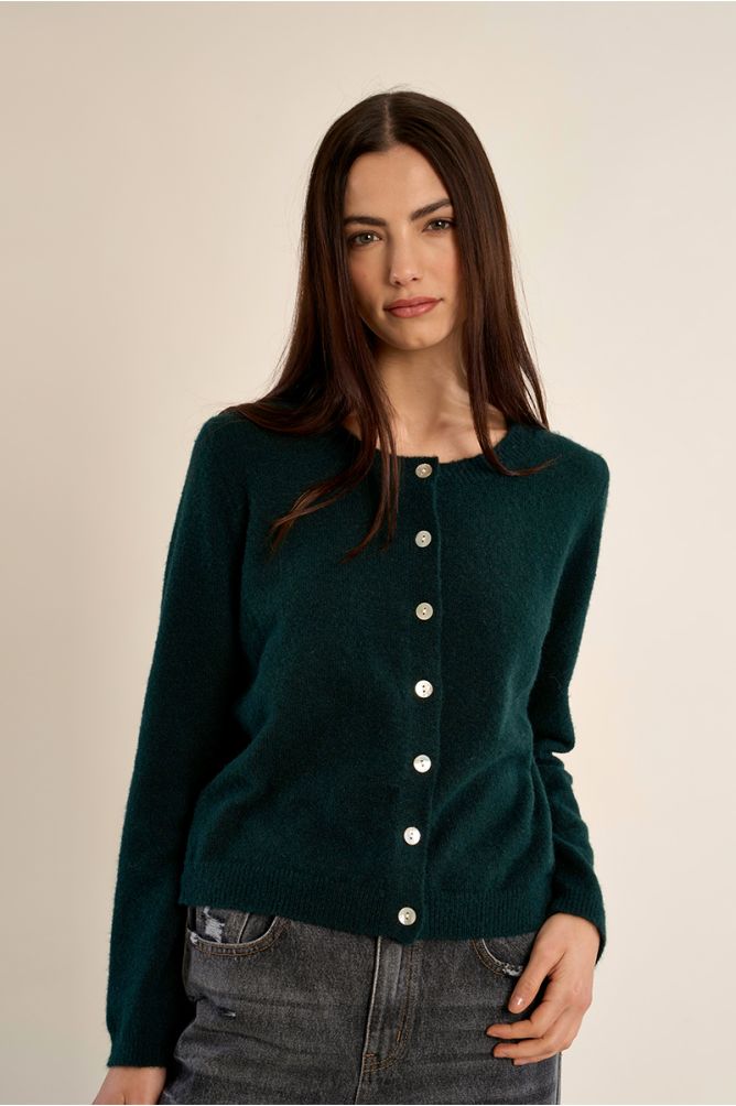 Knitted cardigan with round neck