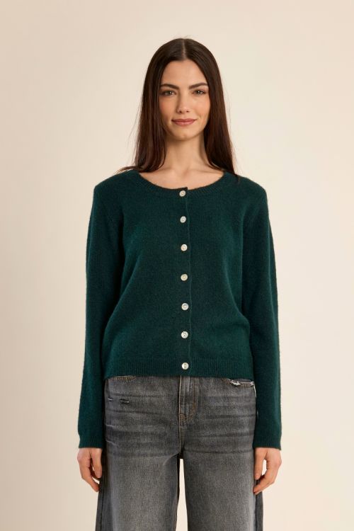Knitted cardigan with round neck