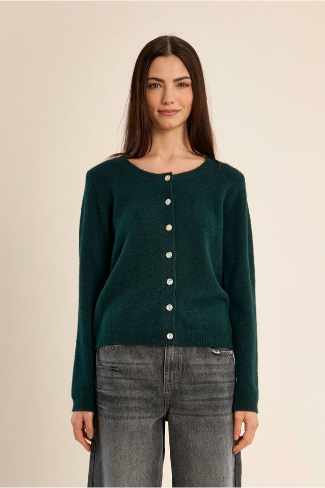 Knitted cardigan with round neck