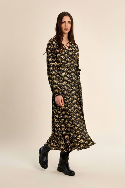 Long floral print wrap dress