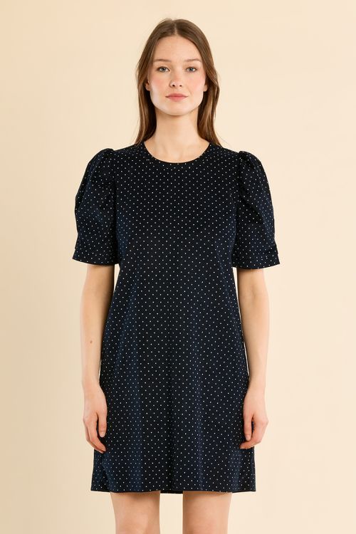 Vestido de manga corta abullonada motivo lunares
